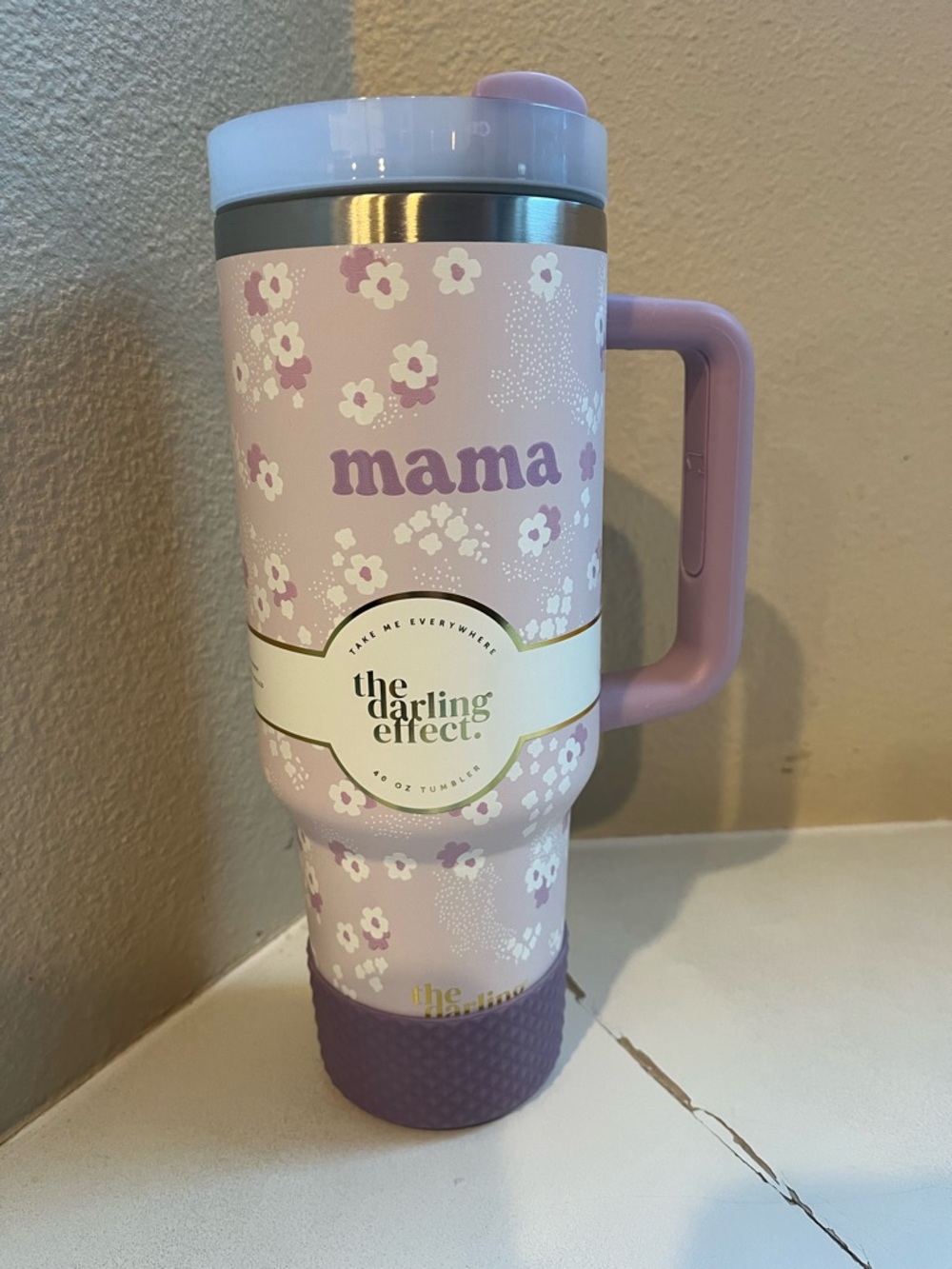 Darling Effect Mama Mothers Day Purple White Floral Travel Tumbler